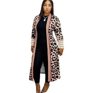 Long Cardigan for Women Lightweight Open Front Jacket Coat Outwear,Leopard